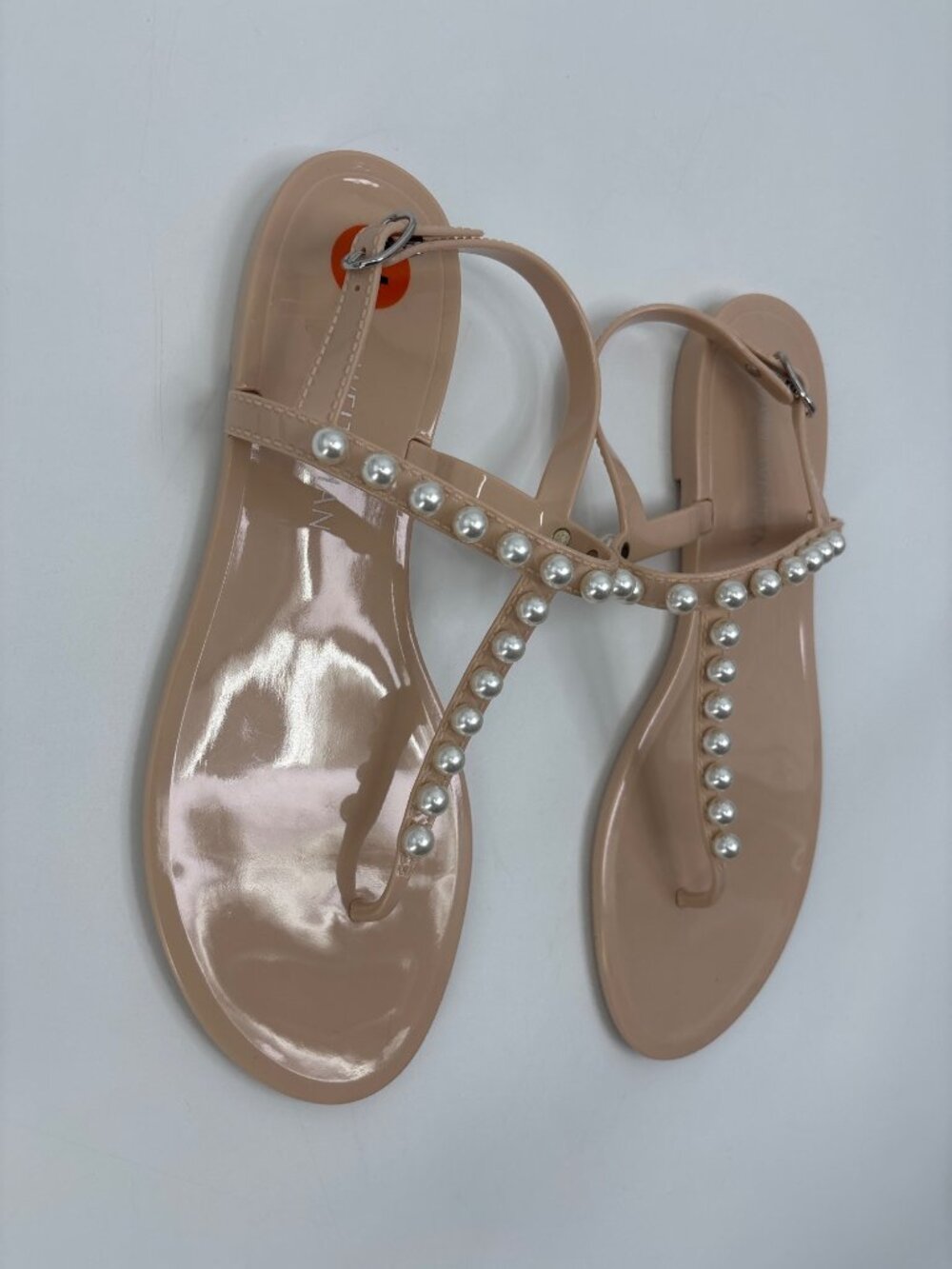 Stuart Weitzman Goldie  Jelly Pearl Thong Sandal Nude Beige Size 11 NWOB - Picture 2 of 6
